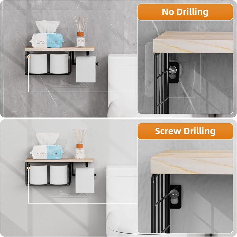 VITVITI Toilet Paper Holder with Shelf, Wall Mounted Toilet Paper Storage Basket, Wood Metal Toilet Roll and Wipes Holder for Bathroom Farmhouse (Natural) - Image 5